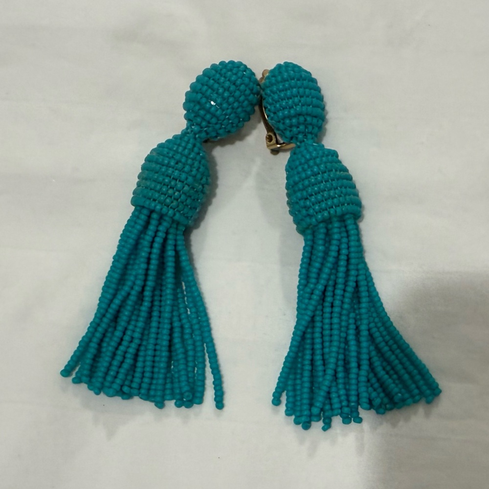 Elegant Teal Beaded Tassel Earrings